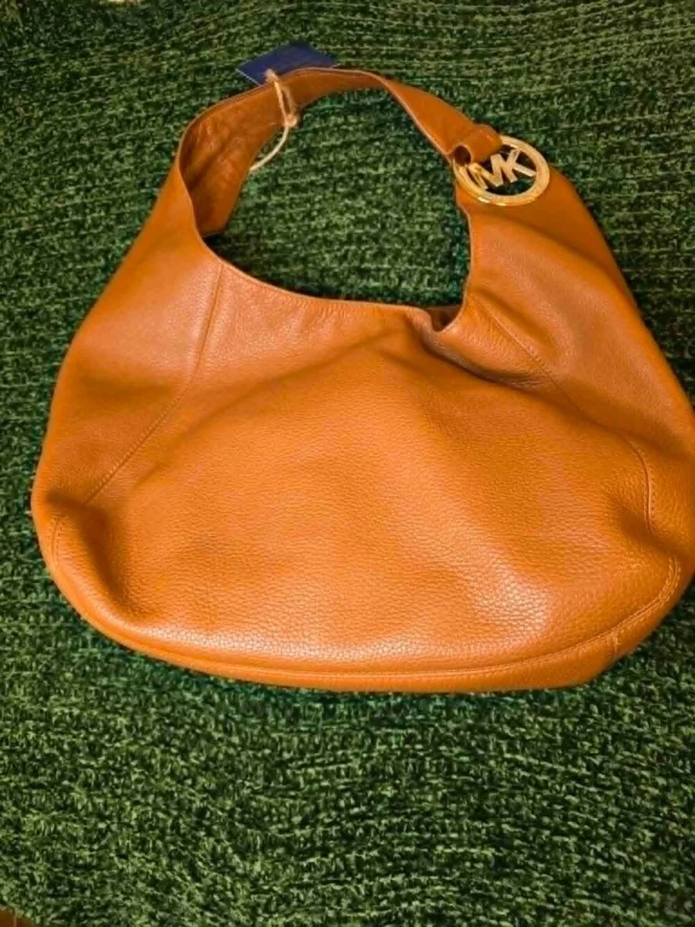 Michael Kors Pebbled Leather Hobo Shoulder Bag – Brown with MK Charm